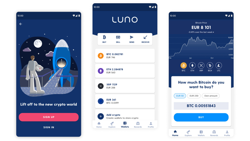 Luno's user interface pages