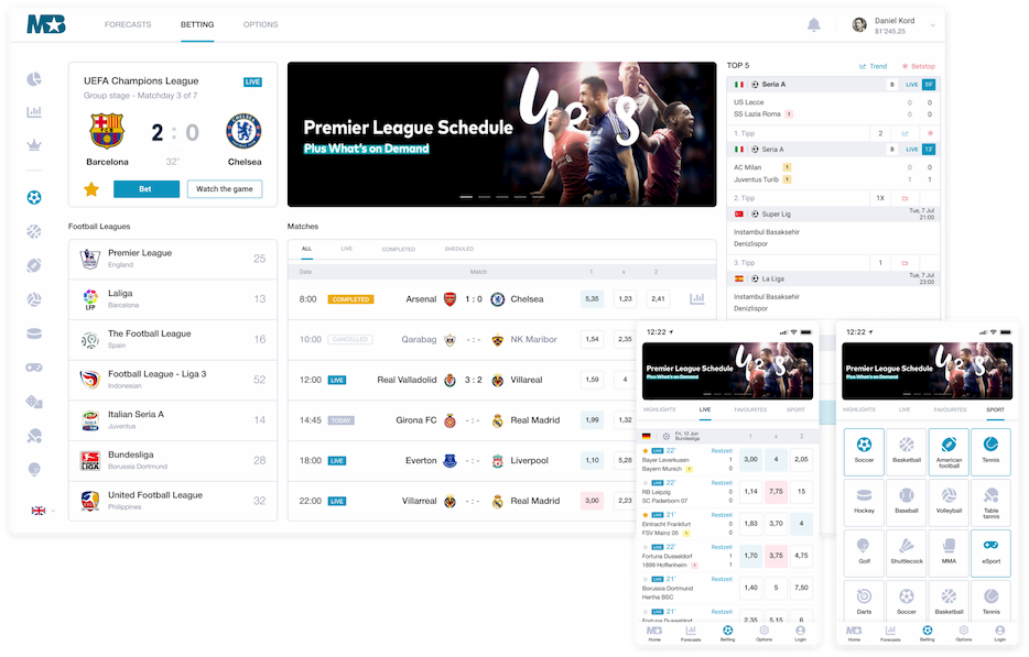 Web and mobile versions of the betting platform